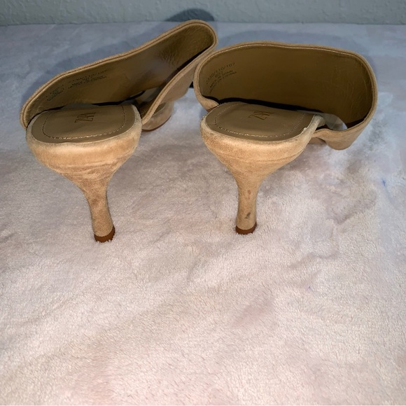 Zara leather suede thong heel sandals size 11 new 3 inch heel - Picture 3 of 10